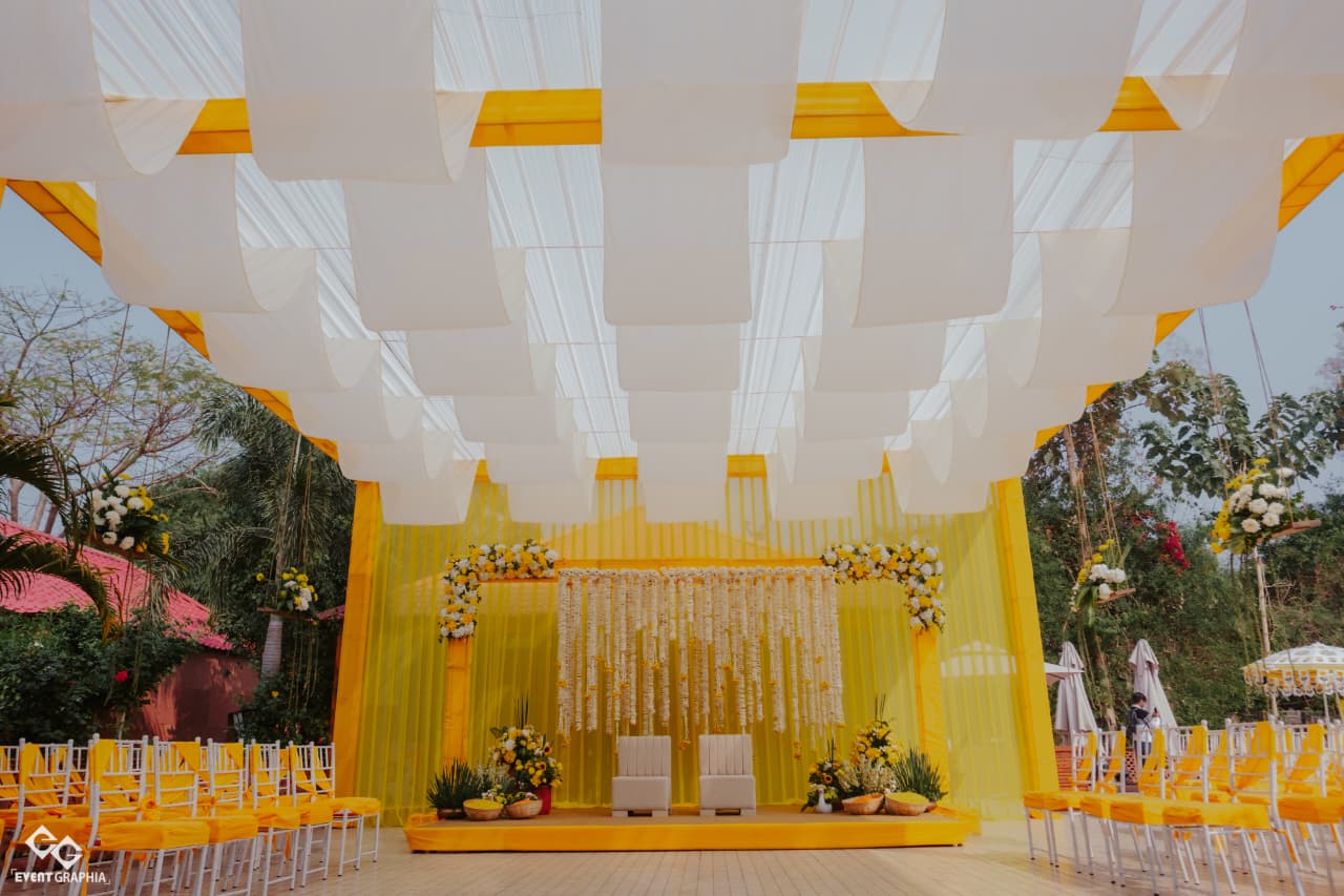 Akash & Tulika Destination Wedding Haldi at Puratan Qila, Ranthambore - custom styling by Saaj Weddings